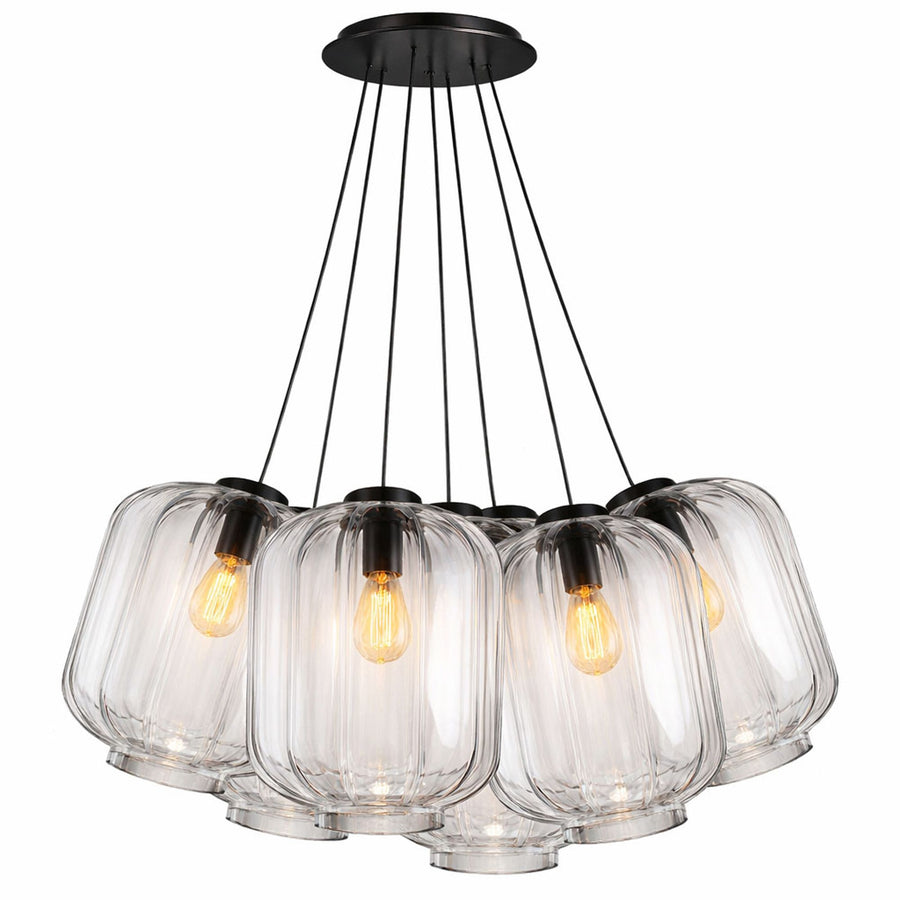 Produit de face sur fond blanc, version à verres transparents côtelés, sept lumières