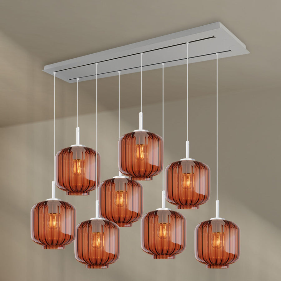 Suspension de table Velo 8 lumières sur 2 rangées, longueur 160 cm, verres Ø 20 cm
