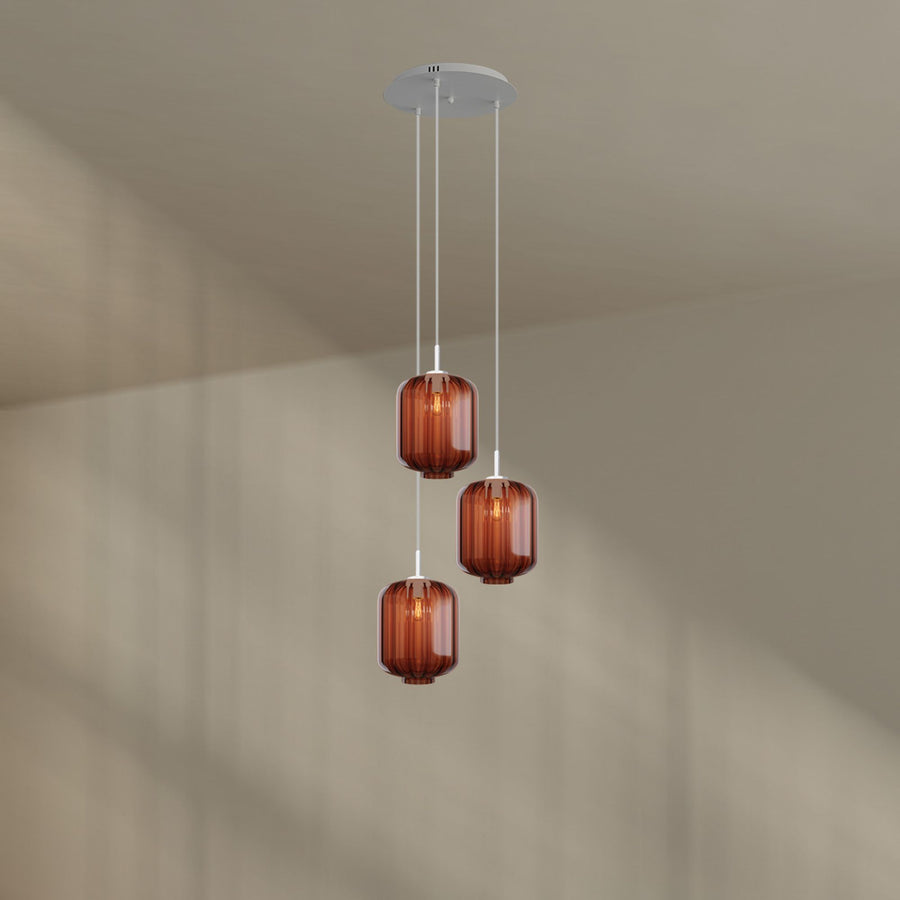 Suspension grande hauteur Velo 3 lumières, rosace Ø 40 cm, verres Ø 25 cm