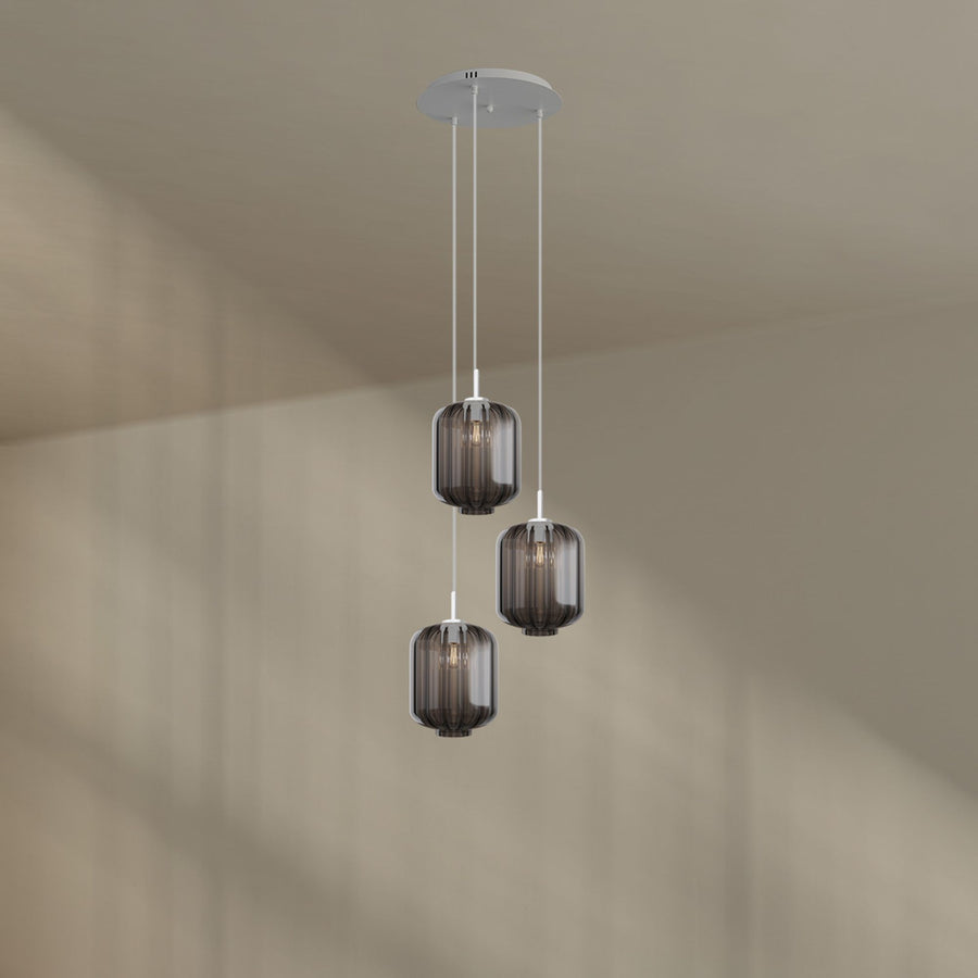 Suspension grande hauteur Velo 3 lumières, rosace Ø 40 cm, verres Ø 25 cm