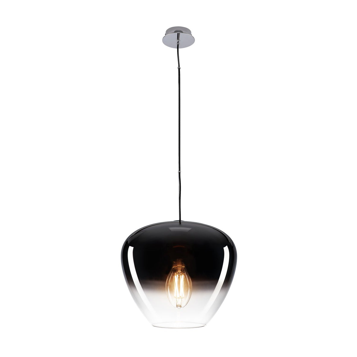 Même suspension, ampoule Edison allumée dans le verre fumé transparent