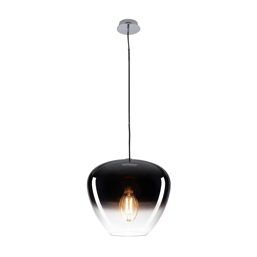 Même suspension, ampoule Edison allumée dans le verre fumé transparent