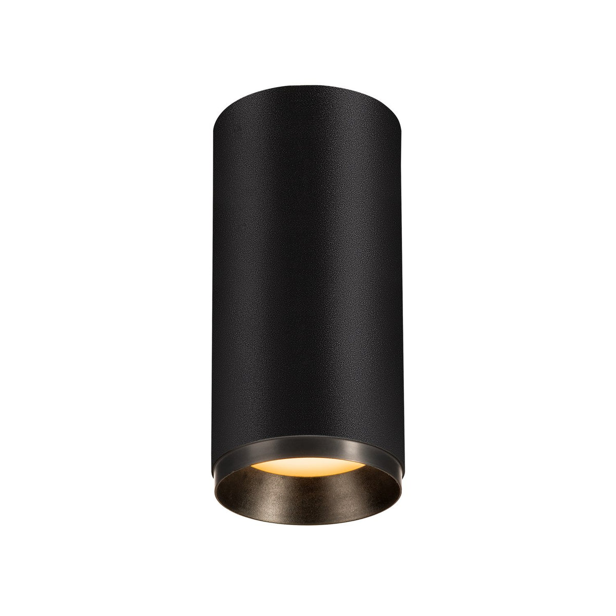 Spot cylindrique noir fixe vu de face sur fond blanc