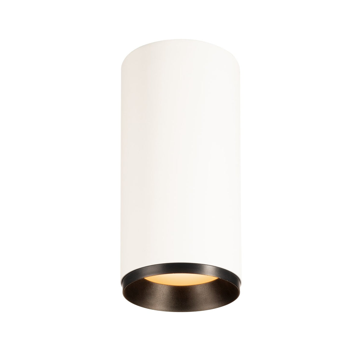 Spot cylindrique blanc de face, anneau noir et lumière chaude au bas