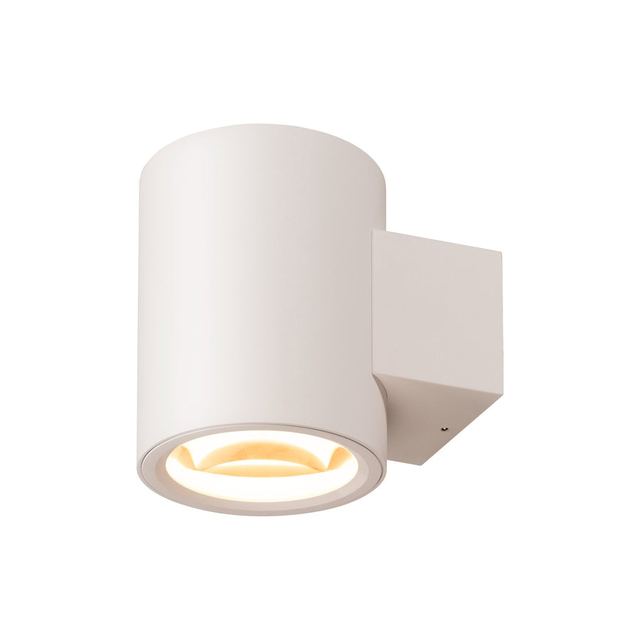 Face avant de l’applique cylindrique blanche avec halo lumineux chaud