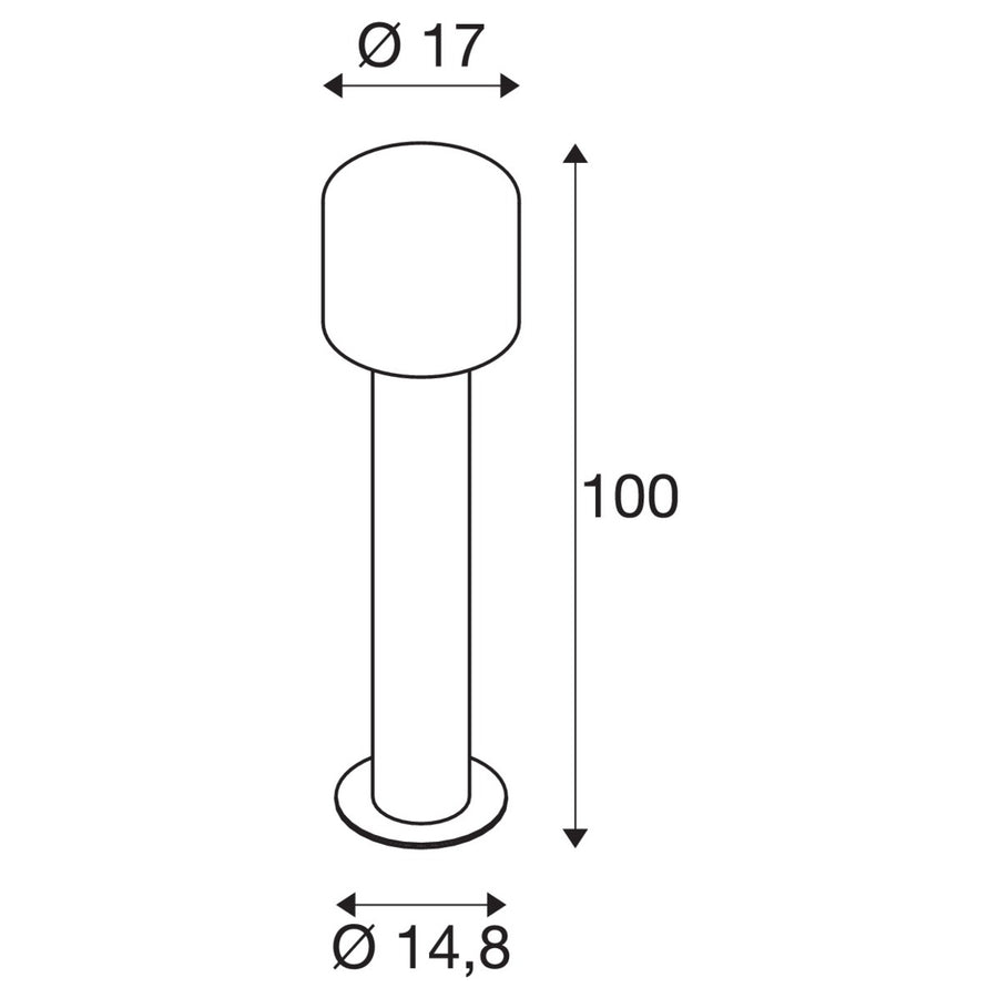 Schéma de dimensions du lampadaire, hauteur 100 cm et diamètres indiqués