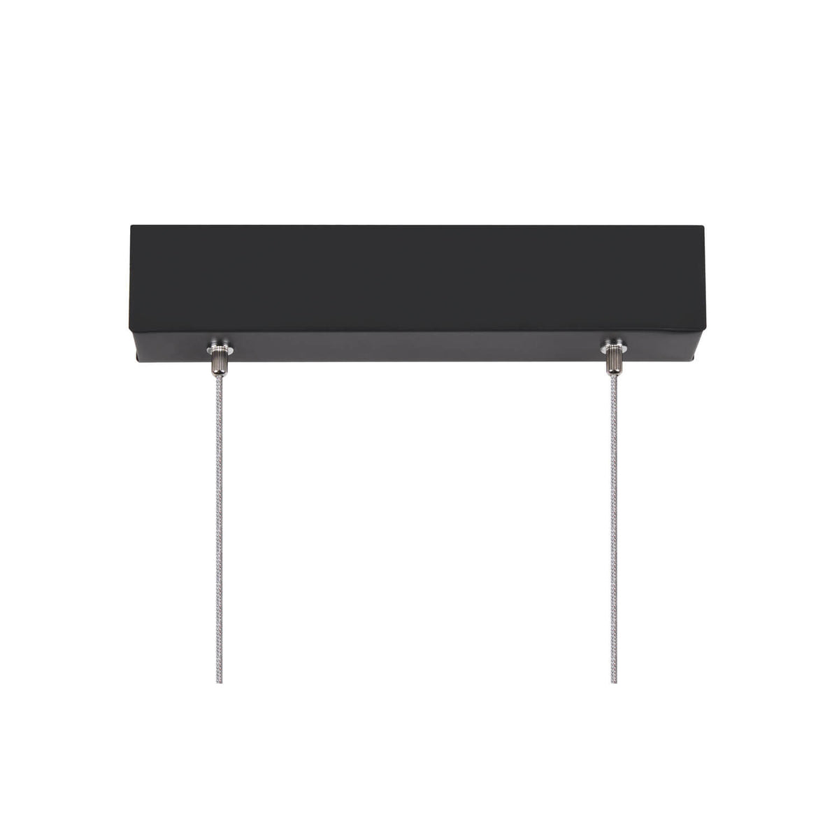 Fixation au plafond noire rectangulaire avec deux câbles métalliques tendus.