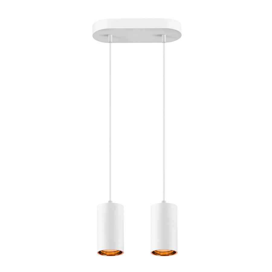 Plan serré sur les cylindres blancs et leur réflecteur intérieur orange brillant