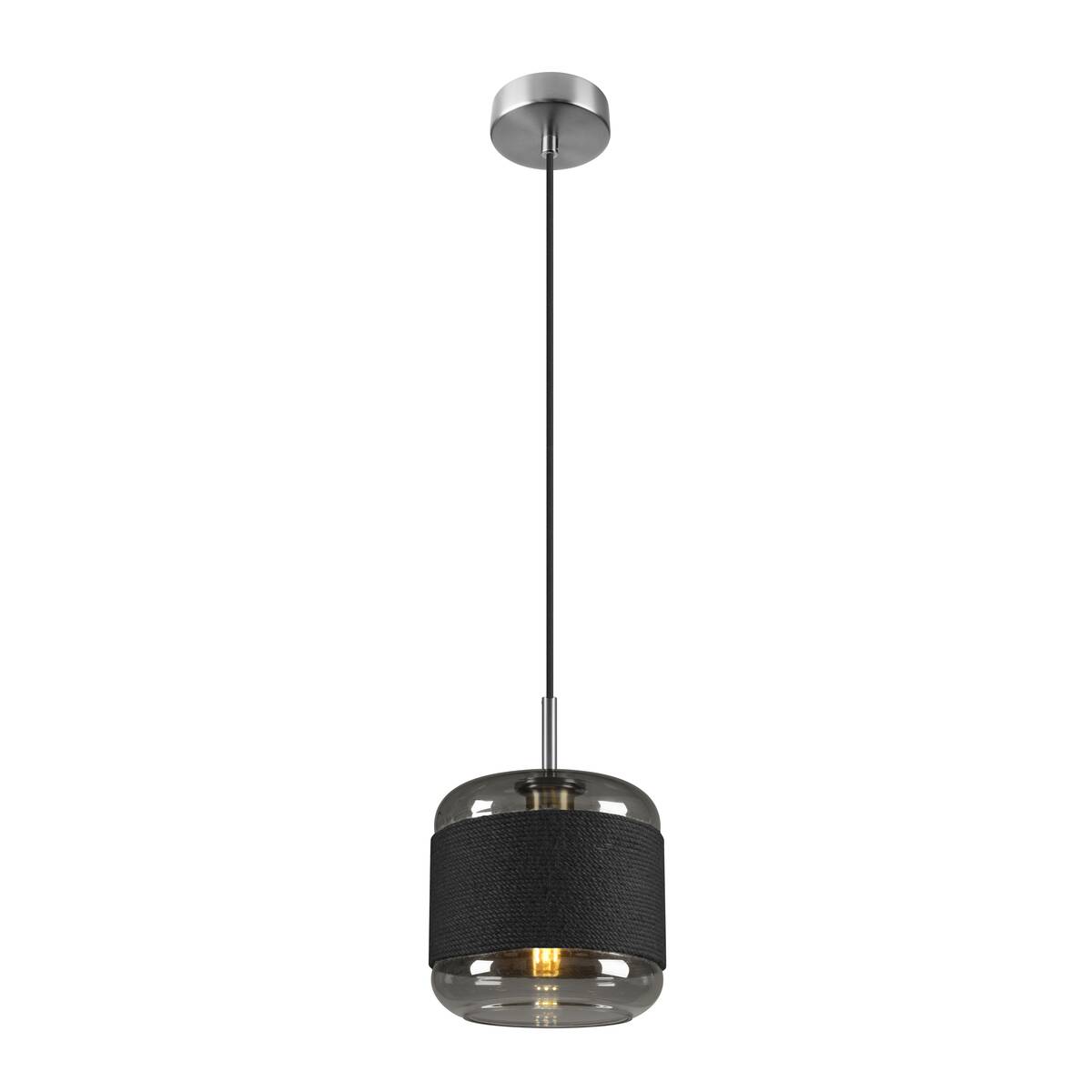 Même suspension éclairée, montrant l'ampoule et le reflet du verre fumé.
