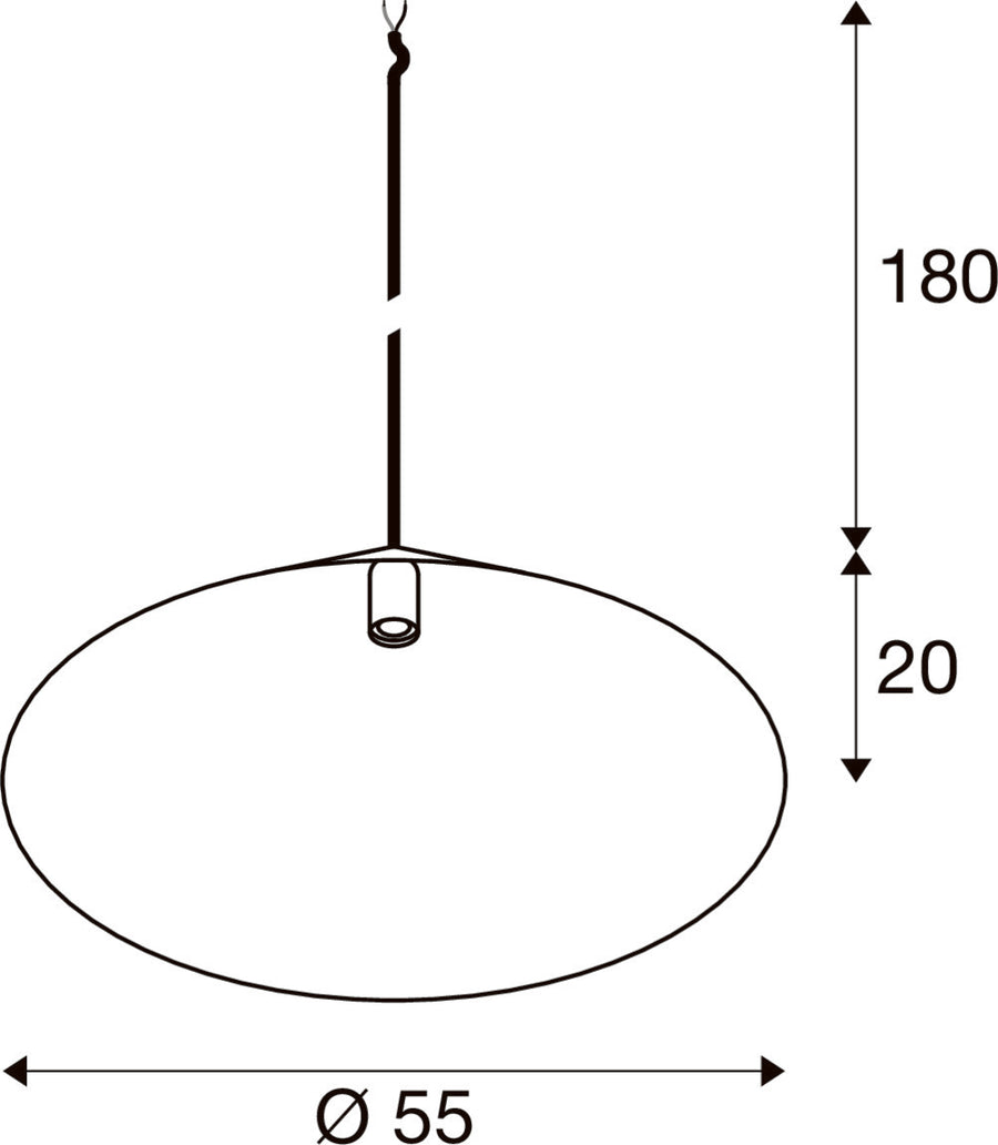 Schéma de dimensions indiquant le diamètre 55 cm et les hauteurs