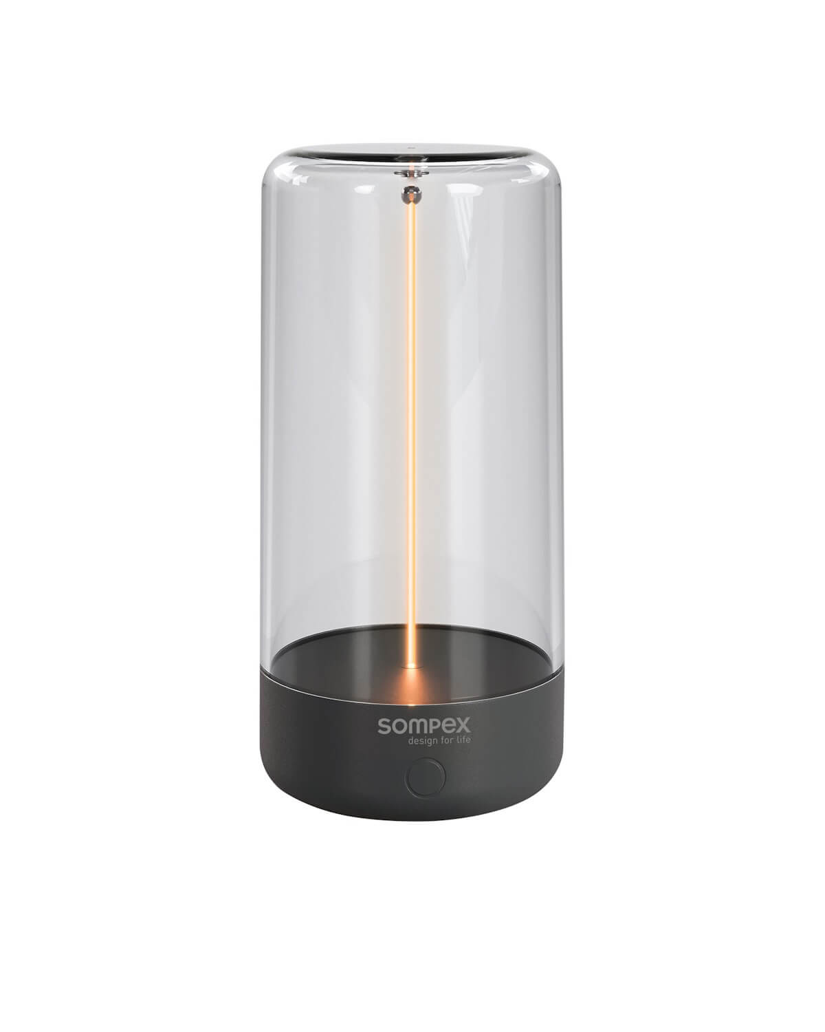 Lampe à poser de face, cylindre en verre transparent et base anthracite