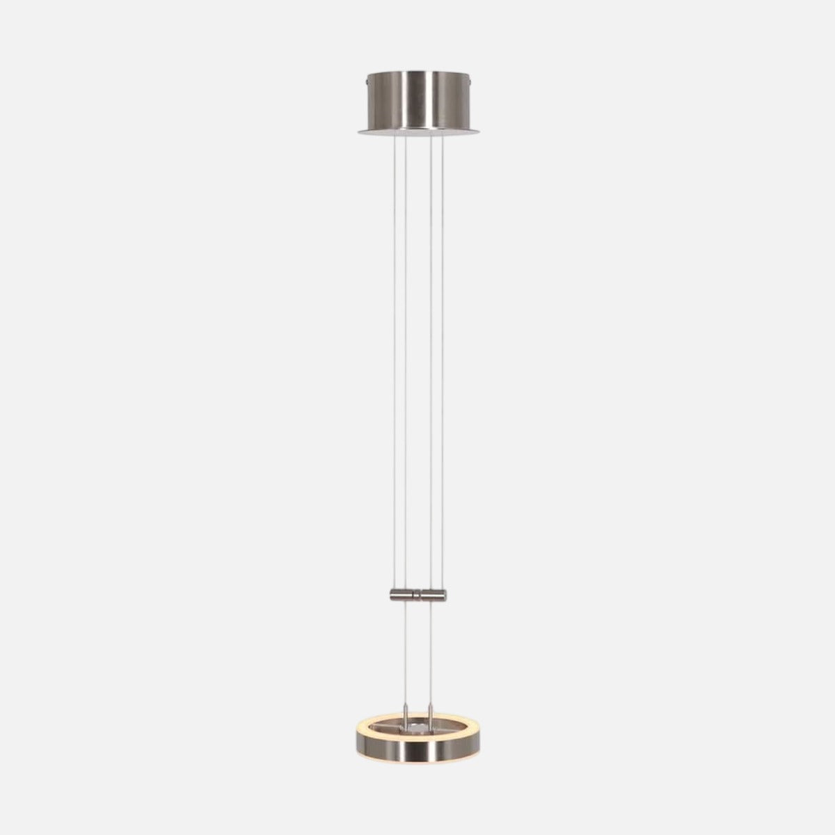 Suspension complète vue de face avec câbles fins et rosace au plafond