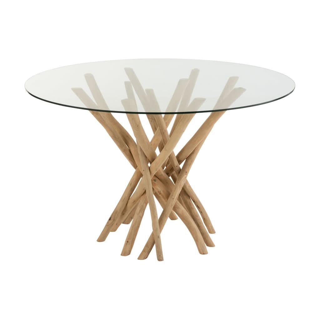 Table Ronde Teck Naturel Verre - Designix