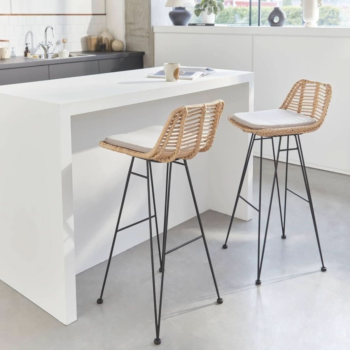 Tabourets Bar Rotin Métal | Joli - Designix Tabouret
