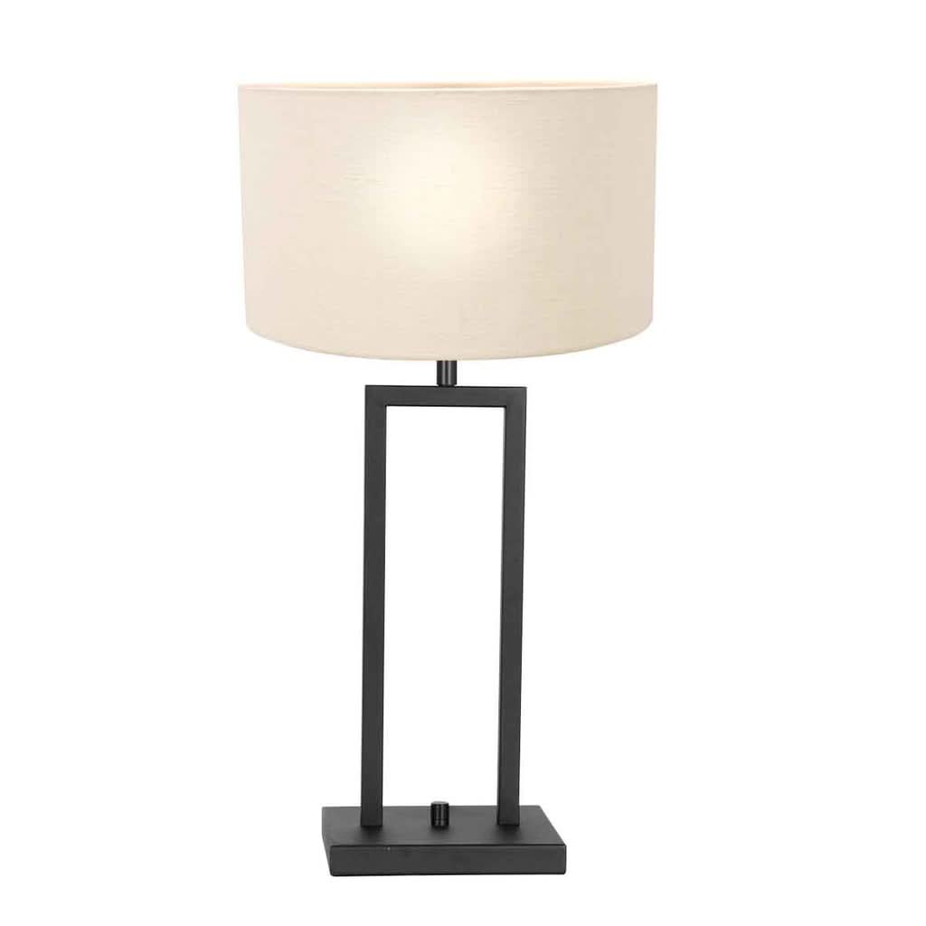 Lampe de table de face avec abat-jour cylindrique ivoire et piètement métal noir