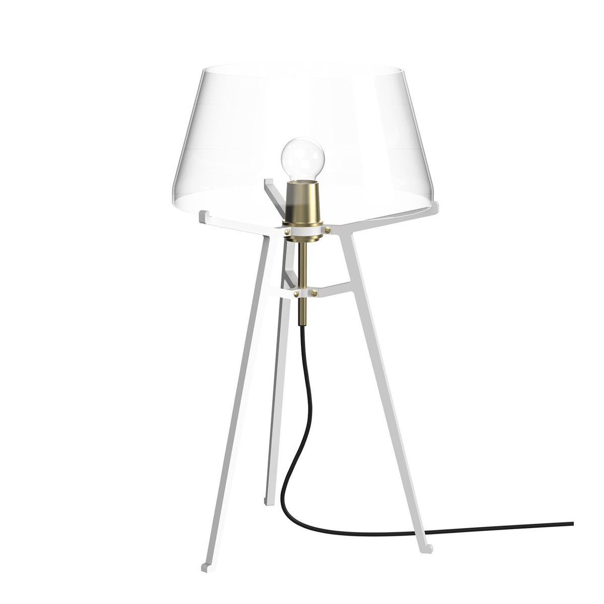 Lampe Ella en verre soufflé, pied tripode Blanc Transparent