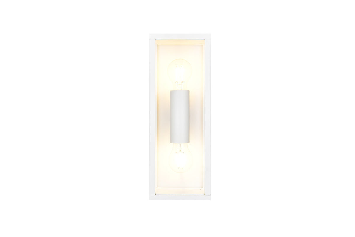 Face avant de l'applique blanche et ses deux ampoules, intérieur lumineux