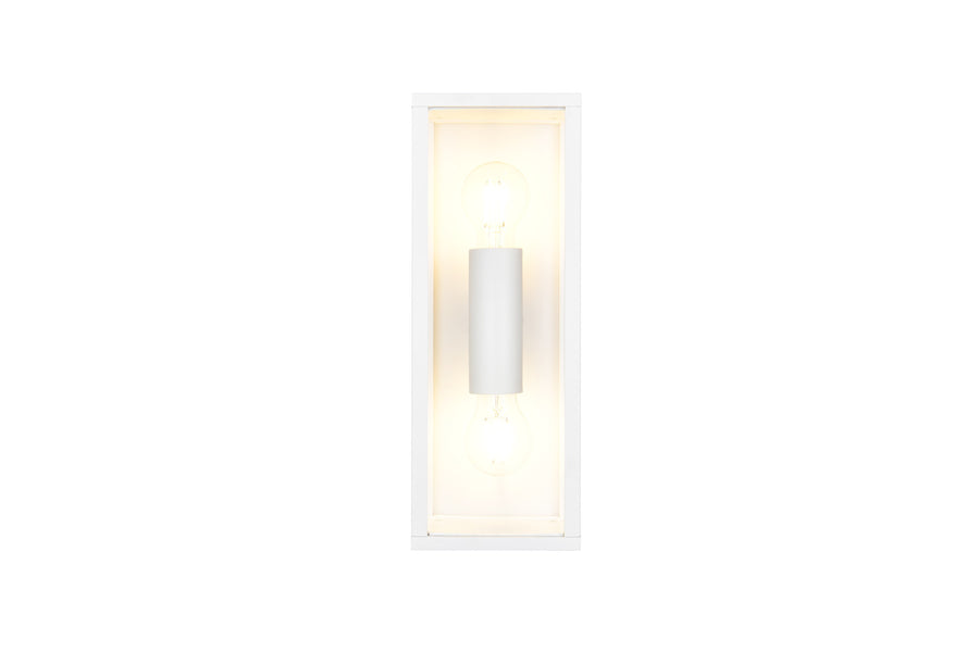 Face avant de l'applique blanche et ses deux ampoules, intérieur lumineux