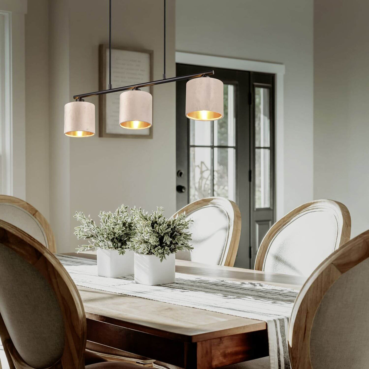 Suspension Julieta 3 lumières beige, tissu