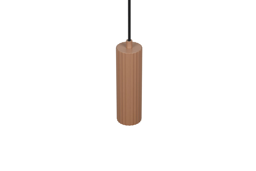 Vue de dessus du cylindre terracotta éteint, câble noir au centre
