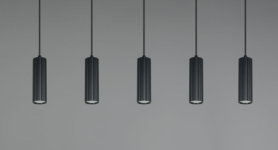 Suspension Soka 5 lumières noire mat