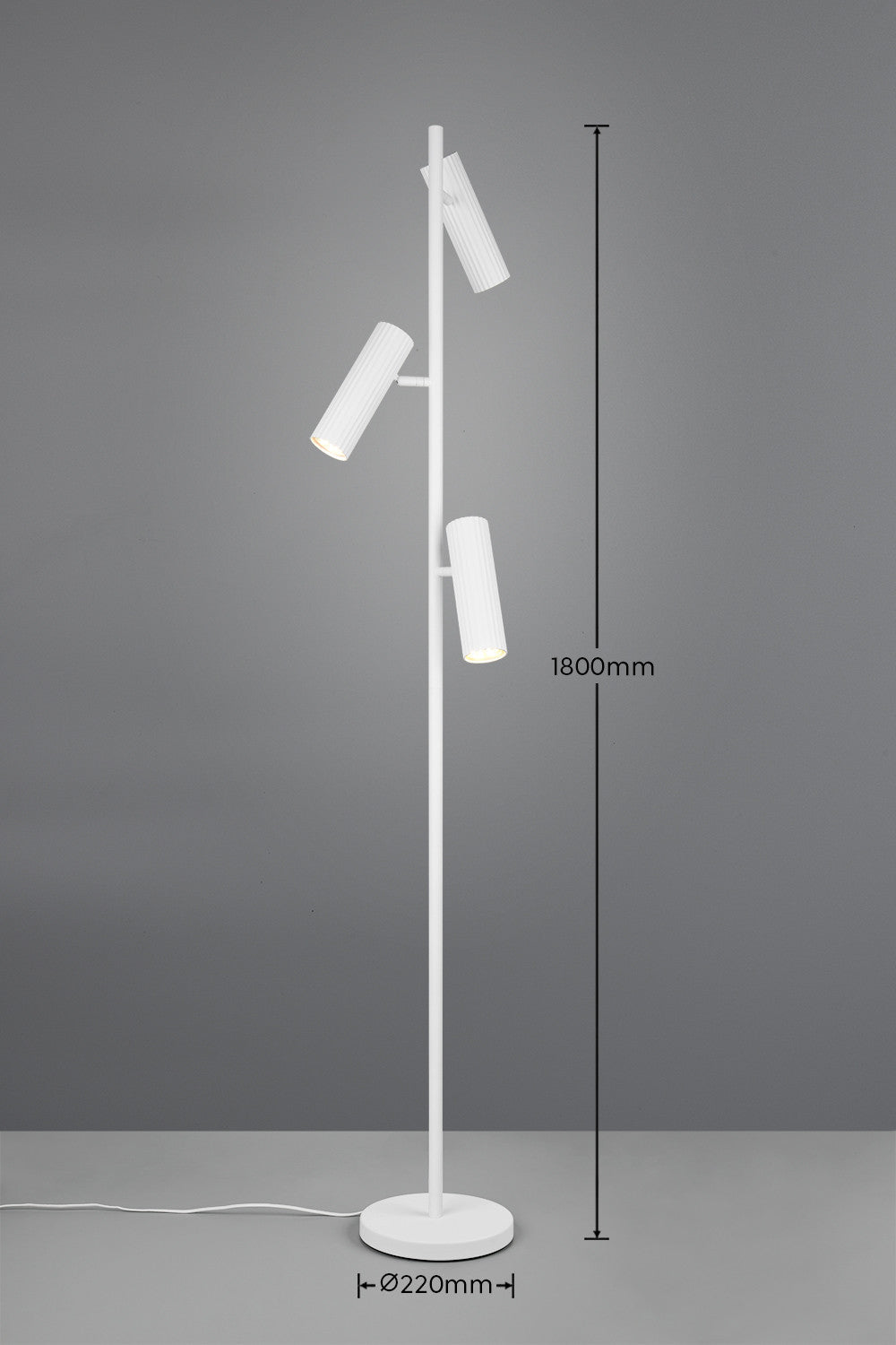 Schéma coté du lampadaire : hauteur 1800 mm et base de 220 mm.