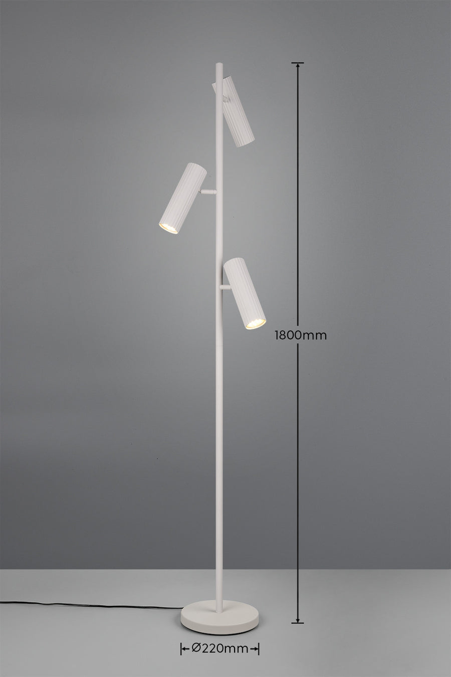 Schéma coté du lampadaire : 1800 mm de hauteur et base de 220 mm.