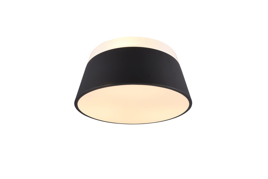 Vue en plongée du plafonnier rond, col anthracite et diffuseur blanc