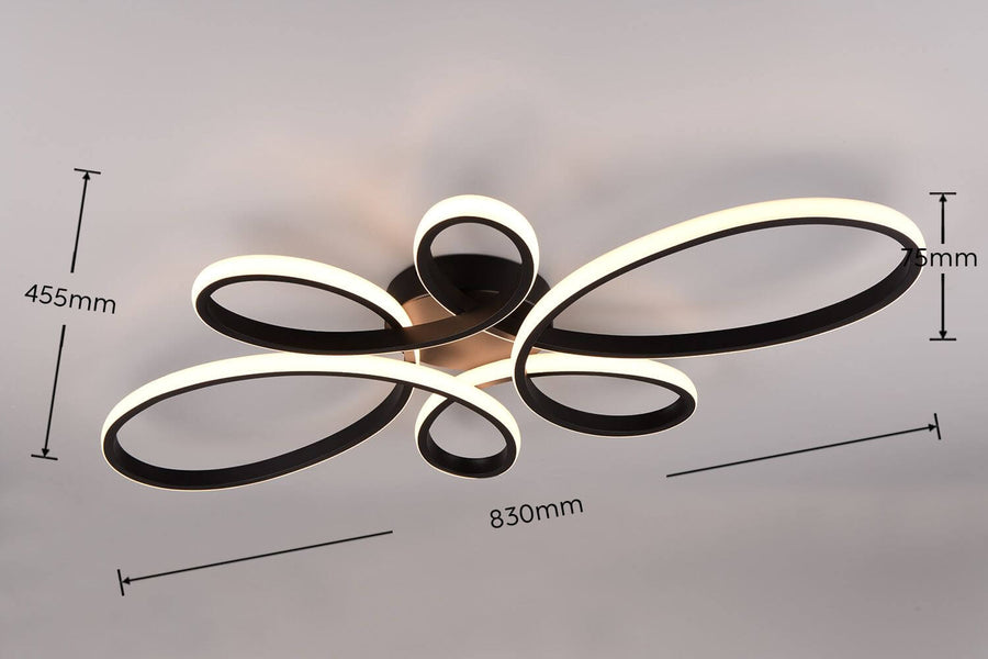 Plafonnier Fly noir mat, L 83 cm