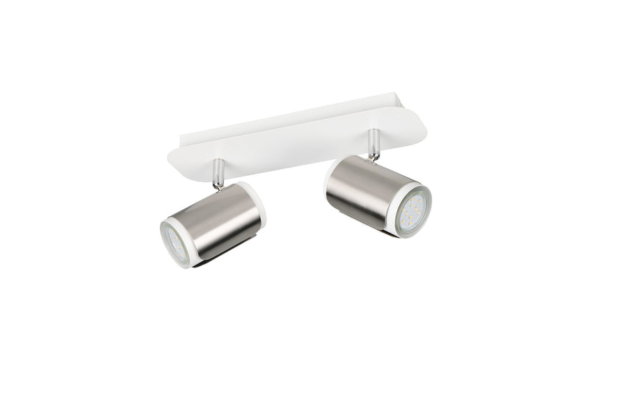 Détail des têtes orientables, intérieur des projecteurs LED et finition nickel satiné brossé.