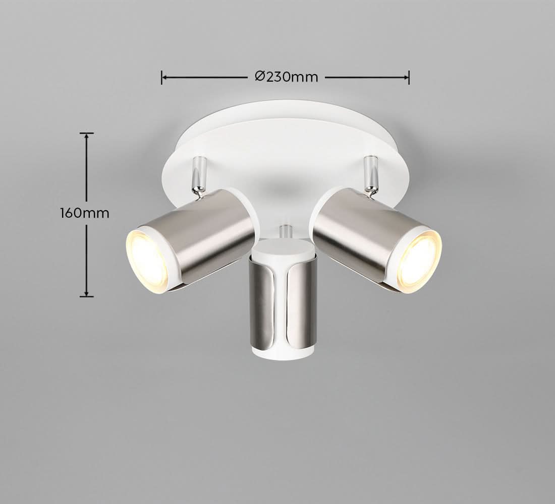 Schéma de dimensions du spot plafond : diamètre 230 mm et hauteur 160 mm.