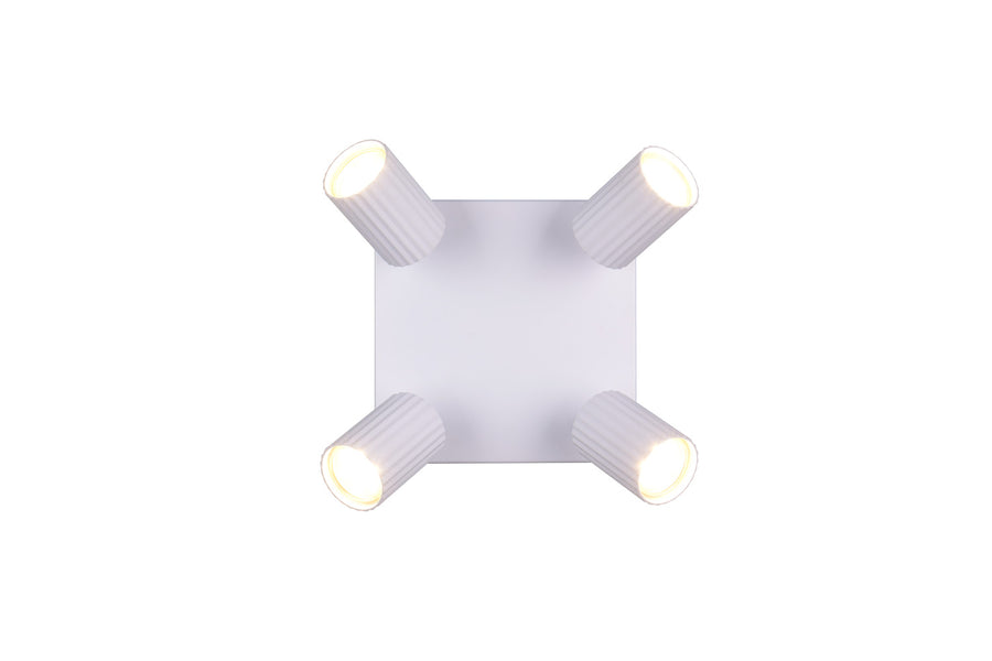 Vue plongeante sur la platine carrée et les quatre spots cylindriques orientés vers l'extérieur