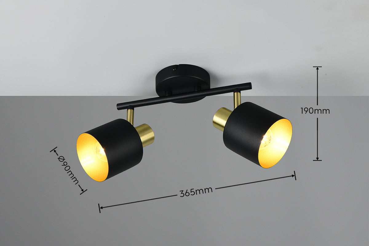 Schéma de dimensions du spot avec largeur 365 mm, hauteur 190 mm et diamètre 90 mm