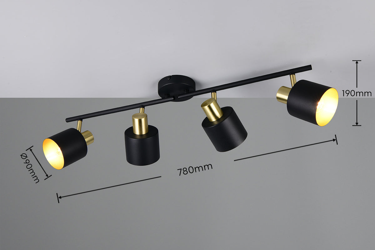 Schéma de dimensions du spot : largeur 780 mm, hauteur 190 mm, diamètre 90 mm