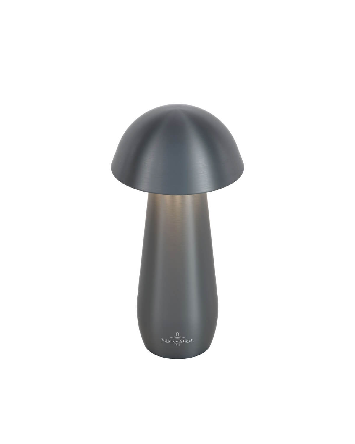 Lampe extérieure anthracite à poser, vue de face sur fond blanc, abat-jour bombé et corps fuselé.
