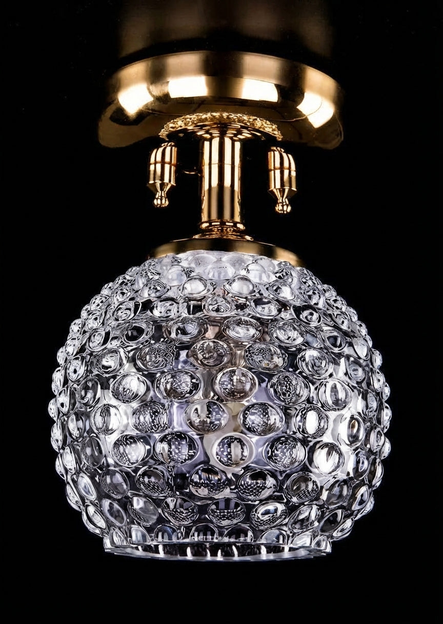 Plafonnier doré fixé au plafond, diffuseur sphérique en verre à relief de bulles