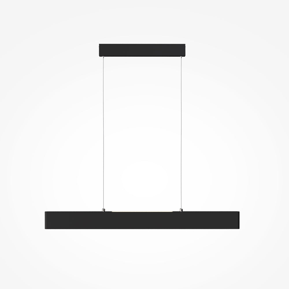 Suspension noire vue de face : longue barre rectangulaire fine sur fond blanc