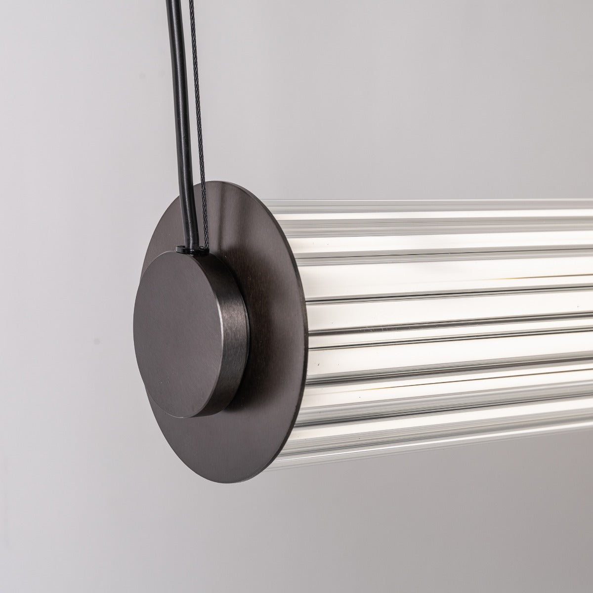 Suspension Como titane brossé, verre, H 200 cm