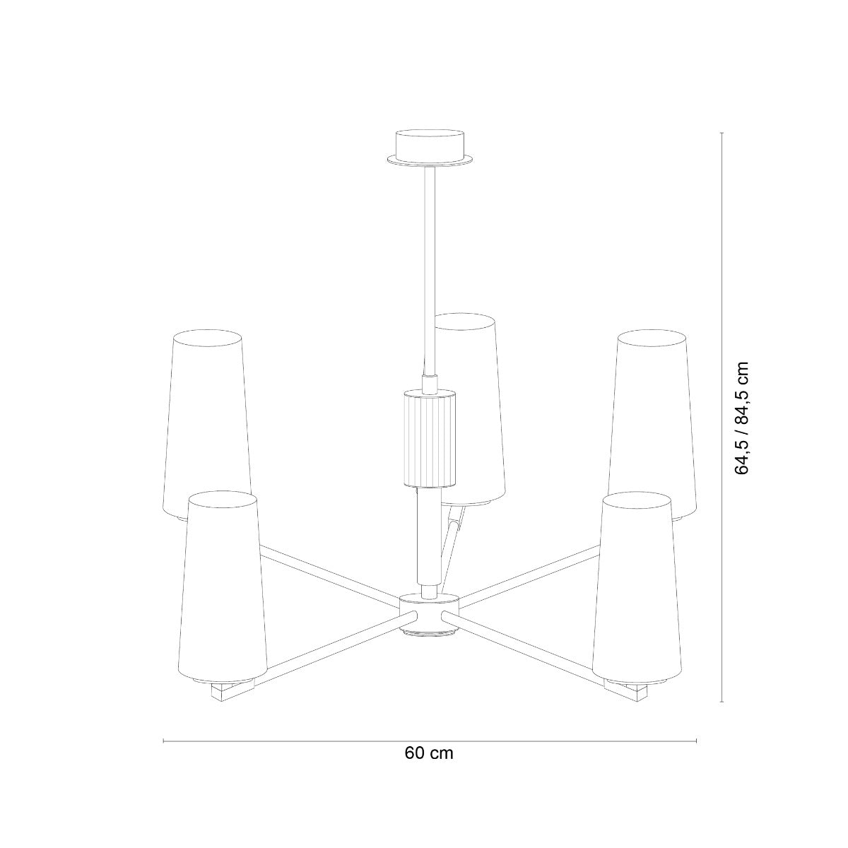 Suspension Vincenza 5 lumières laiton brossé et opale, verre