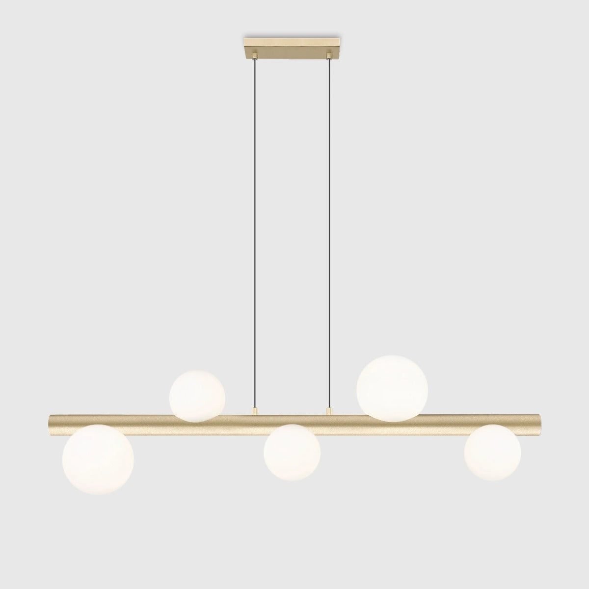Suspension Fores 5 lumières dorée mat, verre