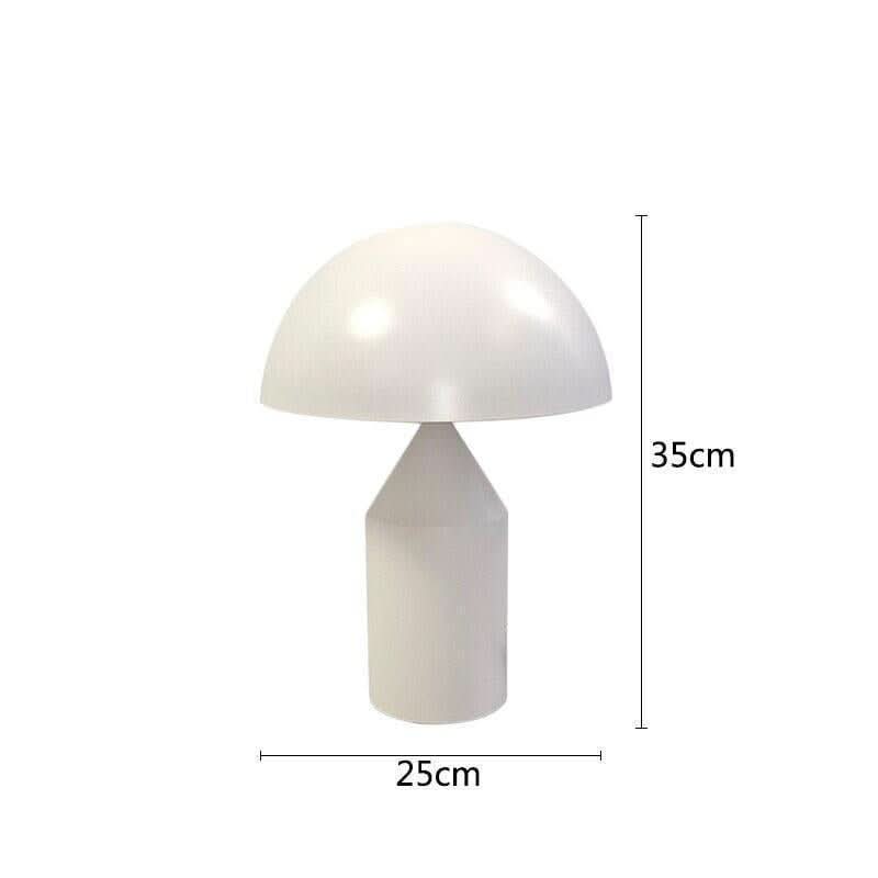 Lampe champignon blanche brillante vue de face, cotes 35 cm par 25 cm