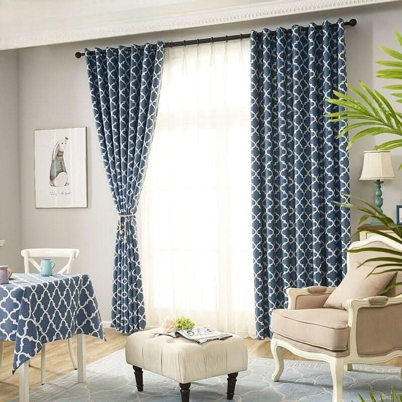 Rideau Occultant Imprimé | Tulle Brillant - Designix Rideau Bleu 100cm x 250cm