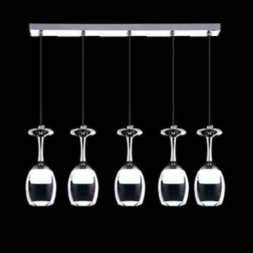 Suspension Luminaire Verre à Vin | Esprit Vinicole - Designix Suspension luminaire Argent 5 verres barre Blanc Froid (6000 - 6500K)