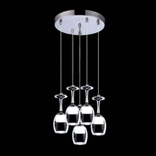 Suspension Luminaire Verre à Vin | Esprit Vinicole - Designix Suspension luminaire Argent 5 verres rond Blanc Froid (6000 - 6500K)