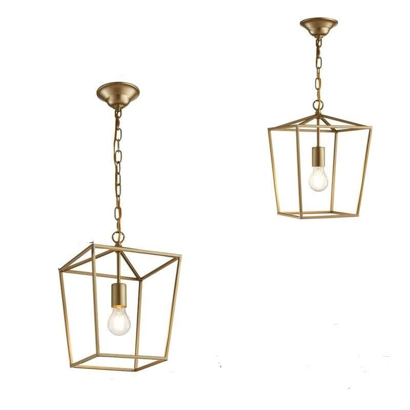 Deux versions dorées du luminaire, chaîne longue et montage plus court