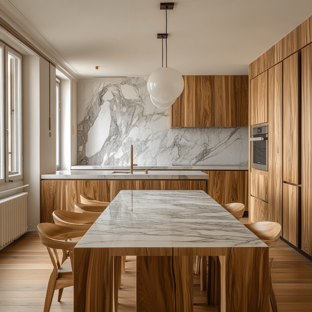 Marmor und Holz kombinieren für eine elegante Küche