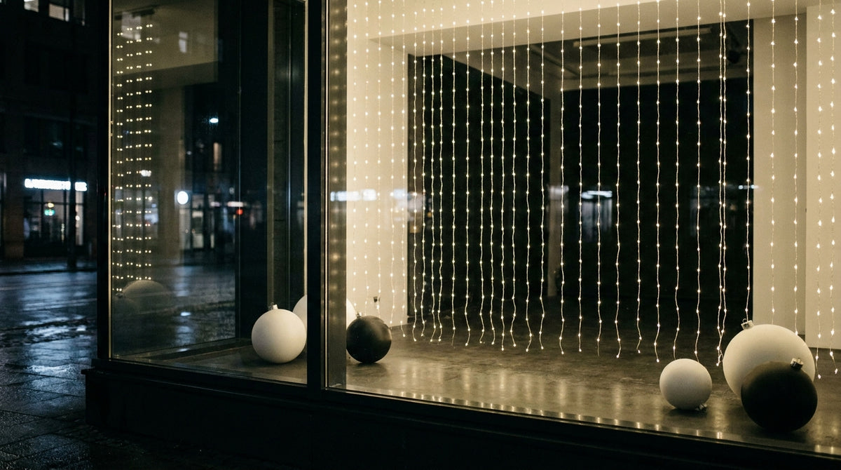 Minimalistisches Weihnachtsschaufenster: So gelingt die Lichterkette