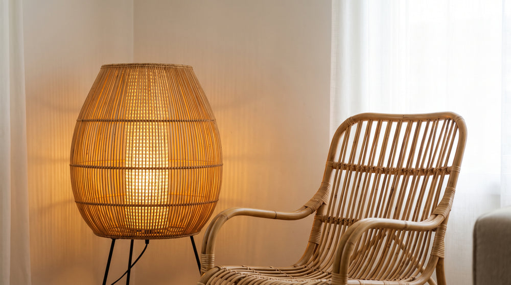 Rattan-Stehlampen für das Wohnzimmer