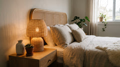 Nachttischlampe aus Rattan