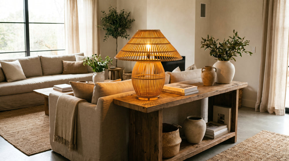 Tischlampen aus Bambus und Rattan